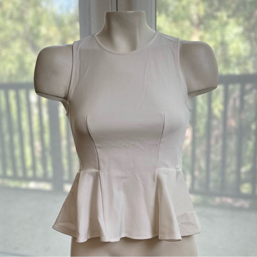 Topshop Cream Fitted Peplum Top